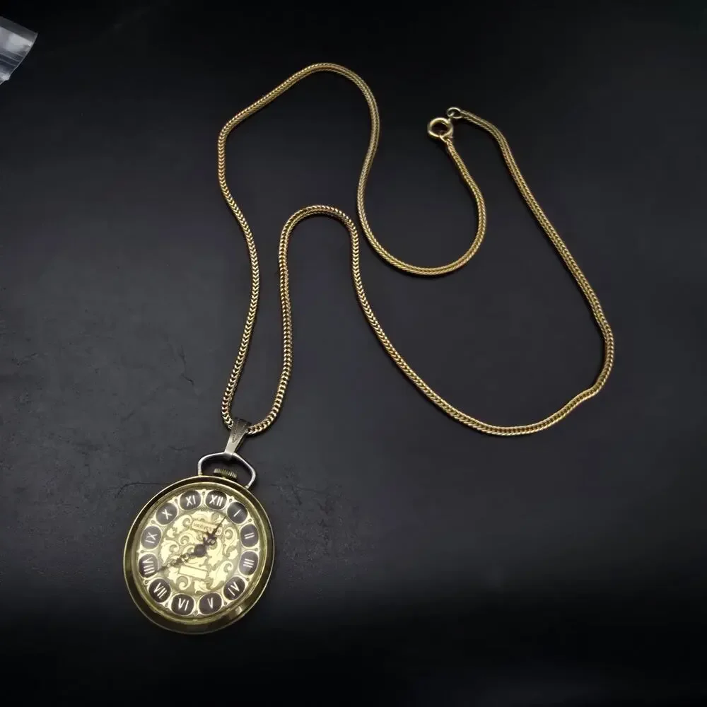 Vintage Harvester Watch Pendant Necklace Gold Tone Mechanical WORKS